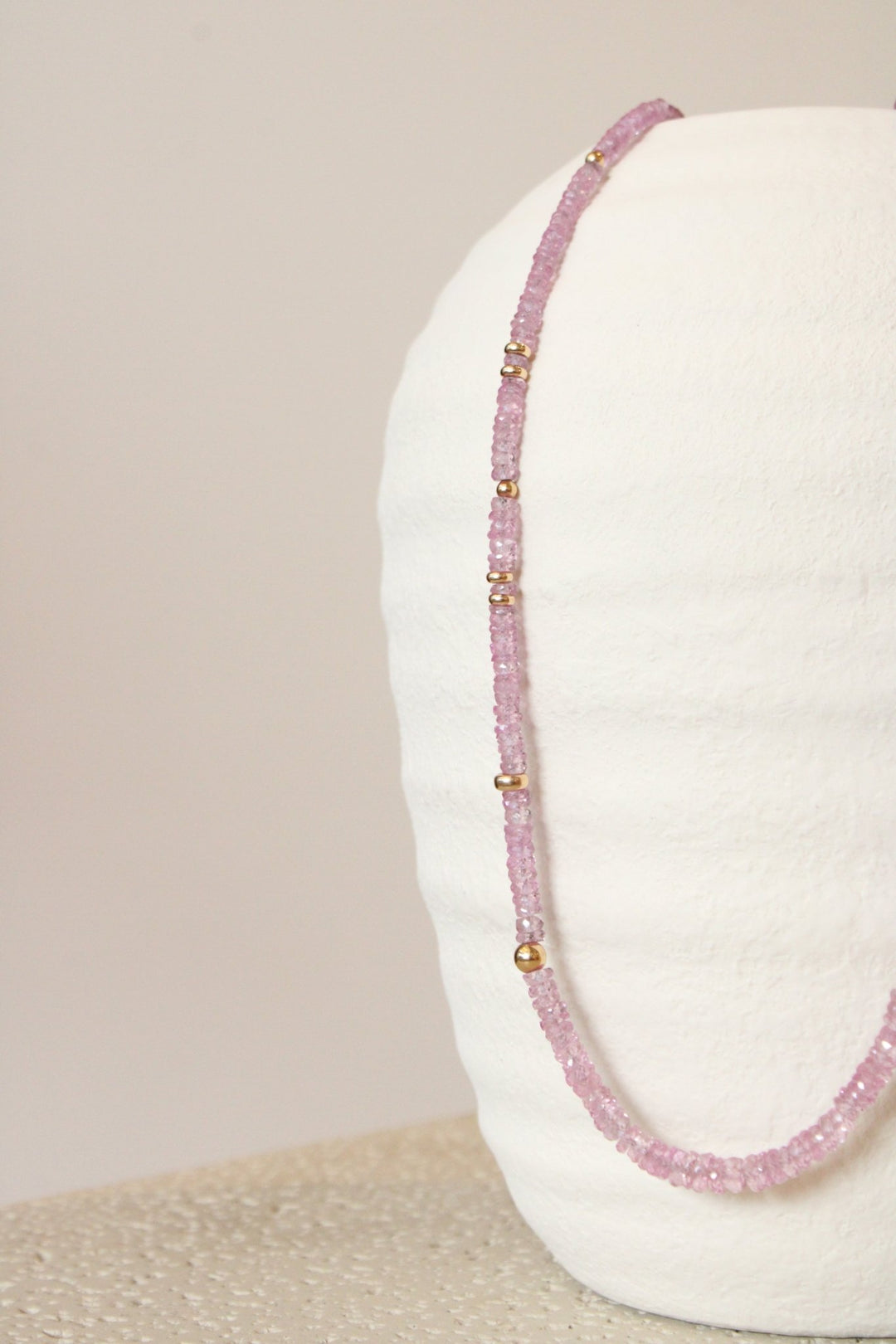 19" Faceted Light Pink Sapphire Gem Strand x 14K Gold Beads - Kingdom Jewelry