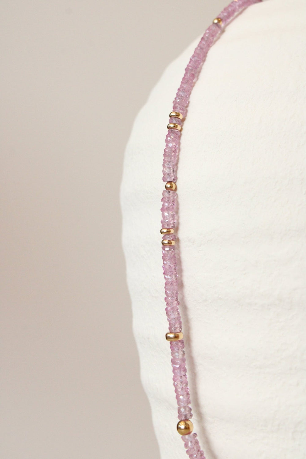 19" Faceted Light Pink Sapphire Gem Strand x 14K Gold Beads - Kingdom Jewelry