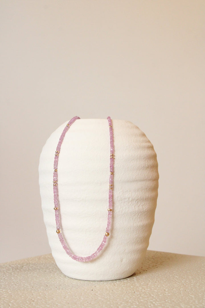 19" Faceted Light Pink Sapphire Gem Strand x 14K Gold Beads - Kingdom Jewelry