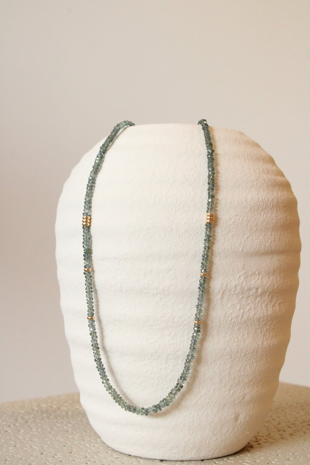 19" Faceted Teal Sapphire Gem Strand x 14K Gold Beads - Kingdom Jewelry