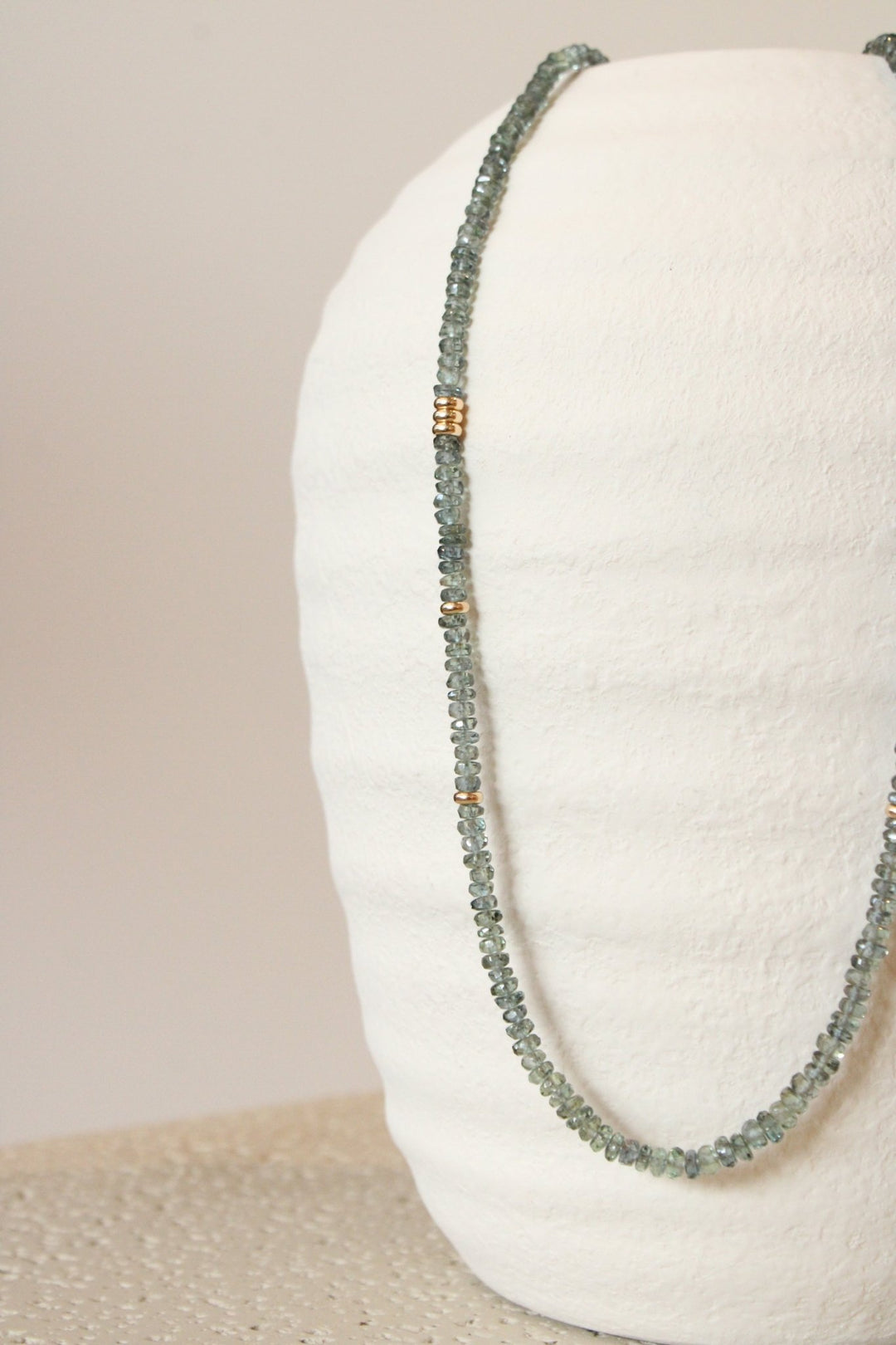 19" Faceted Teal Sapphire Gem Strand x 14K Gold Beads - Kingdom Jewelry