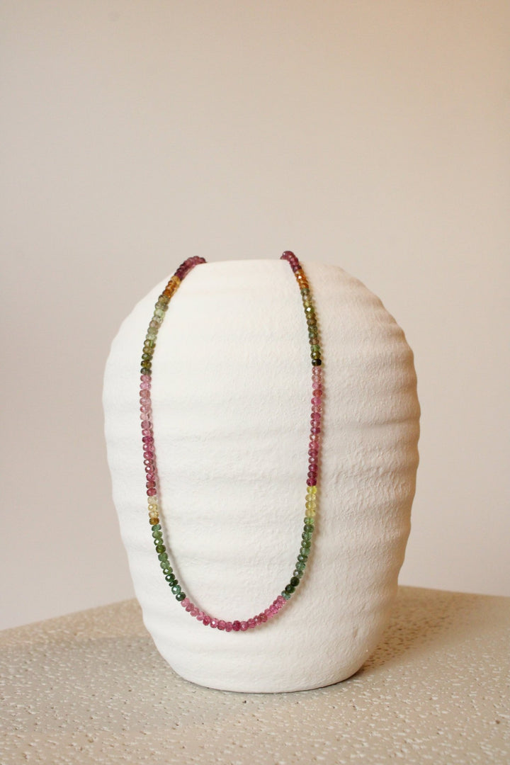 19" Faceted Watermelon Tourmaline Gem Strand Necklace - Kingdom Jewelry