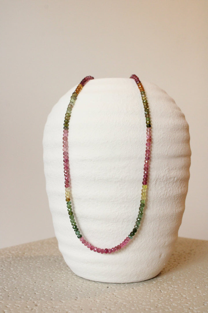 19" Faceted Watermelon Tourmaline Gem Strand Necklace - Kingdom Jewelry