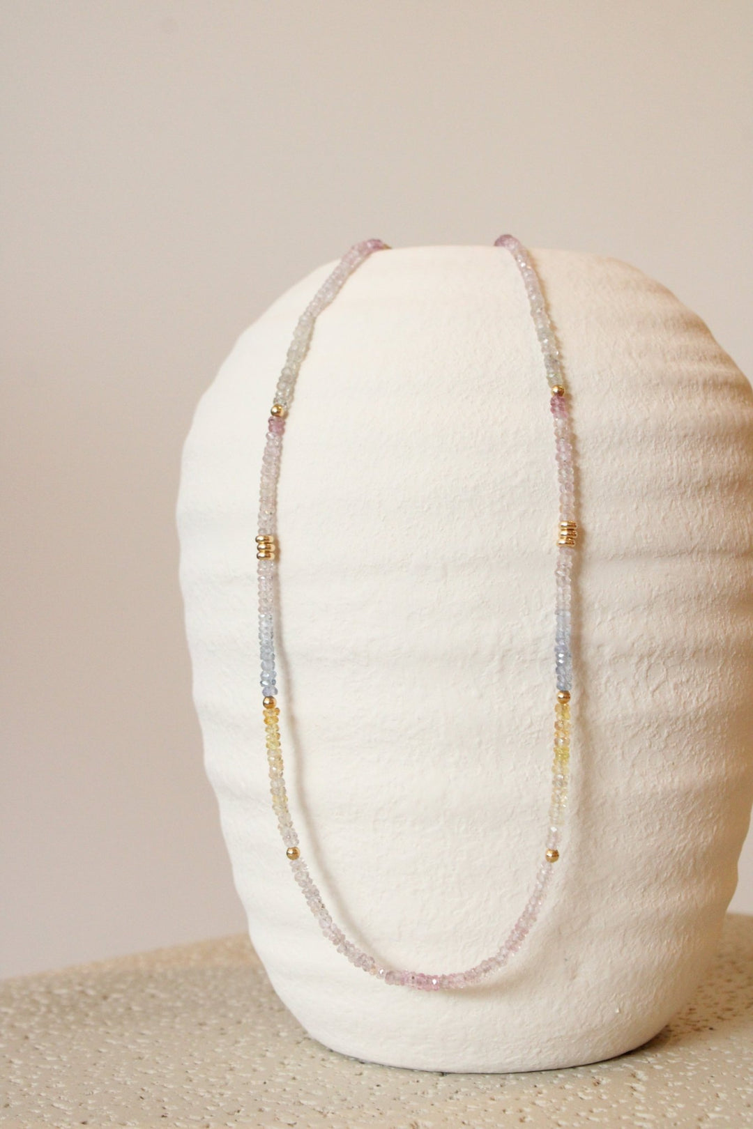 19" Rainbow Pastel Sapphire Gem Strand x 14K Gold Beads - Kingdom Jewelry