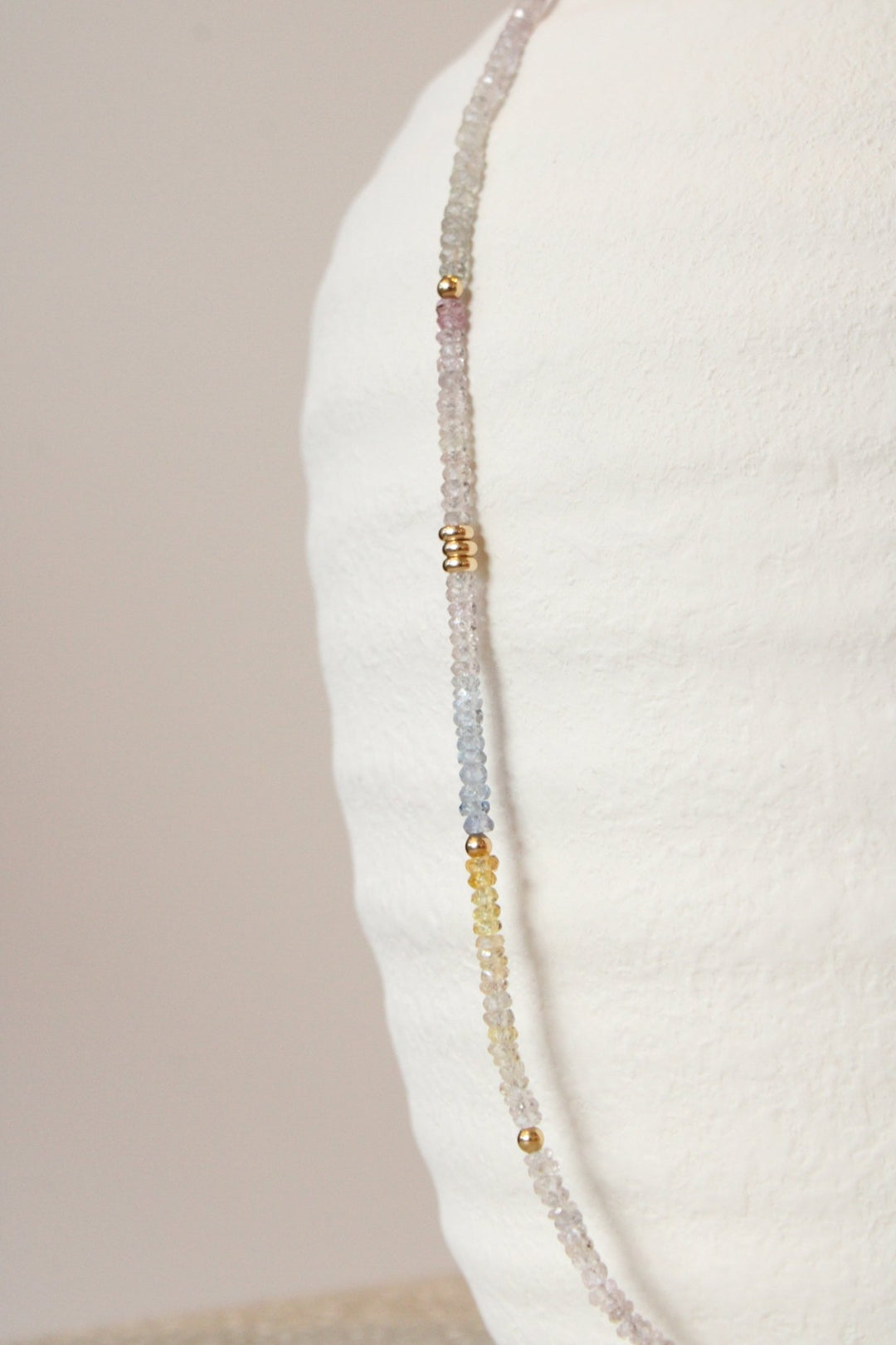 19" Rainbow Pastel Sapphire Gem Strand x 14K Gold Beads - Kingdom Jewelry