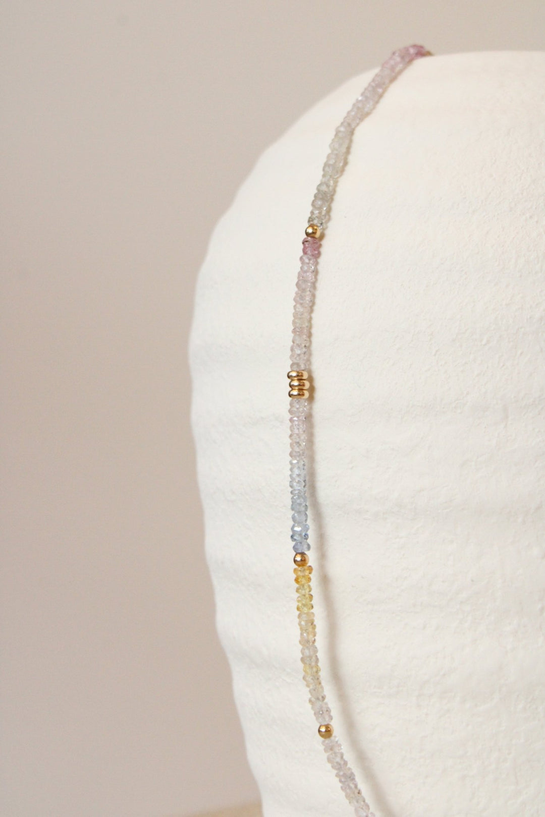 19" Rainbow Pastel Sapphire Gem Strand x 14K Gold Beads - Kingdom Jewelry