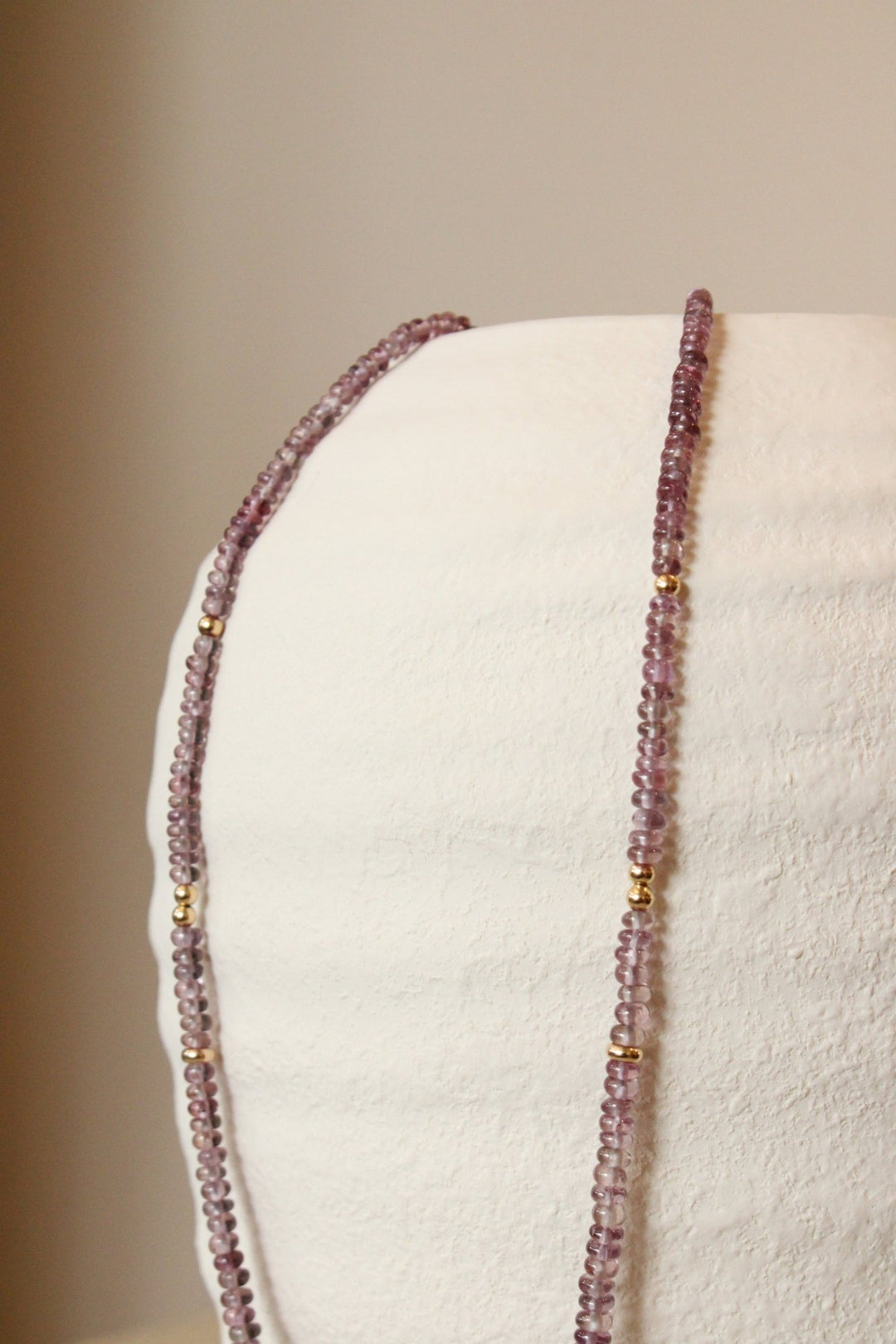 19" Smooth Dusty Rose Sapphire Gem Necklace x 14K Gold Beads - Kingdom Jewelry