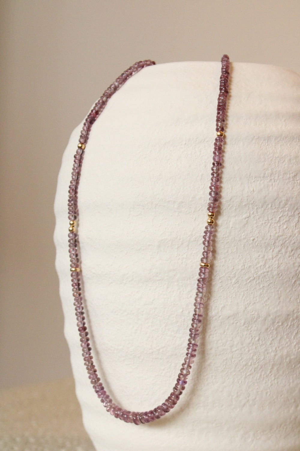 19" Smooth Dusty Rose Sapphire Gem Necklace x 14K Gold Beads - Kingdom Jewelry