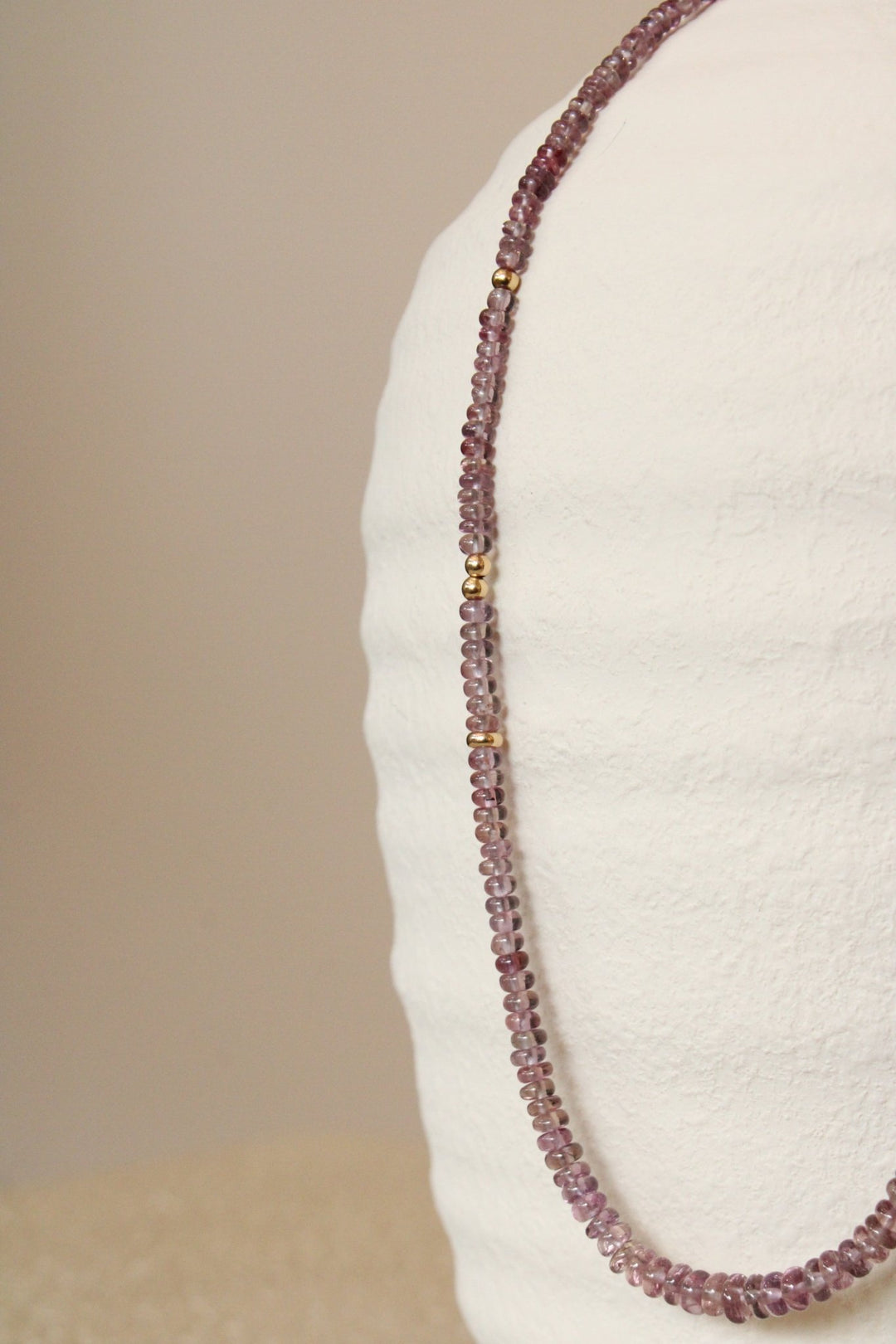 19" Smooth Dusty Rose Sapphire Gem Necklace x 14K Gold Beads - Kingdom Jewelry