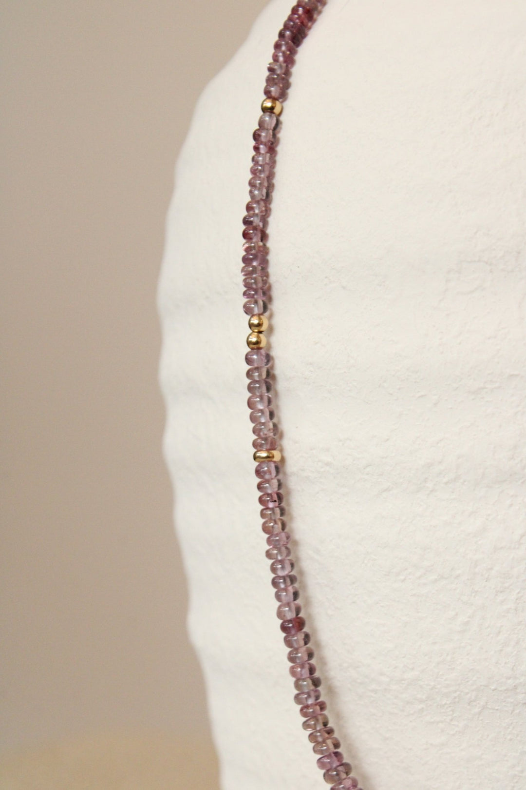 19" Smooth Dusty Rose Sapphire Gem Necklace x 14K Gold Beads - Kingdom Jewelry