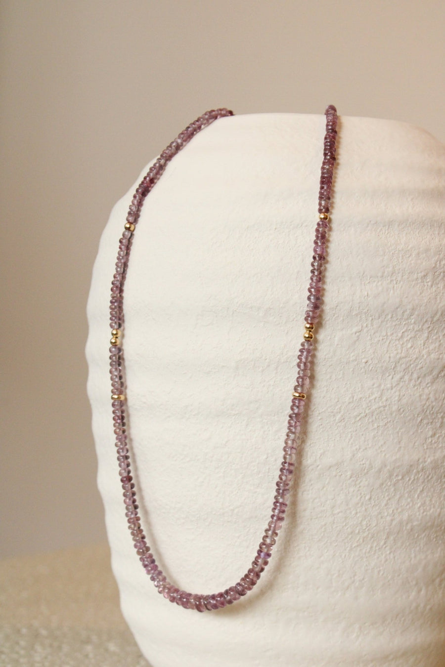 19" Smooth Dusty Rose Sapphire Gem Necklace x 14K Gold Beads - Kingdom Jewelry