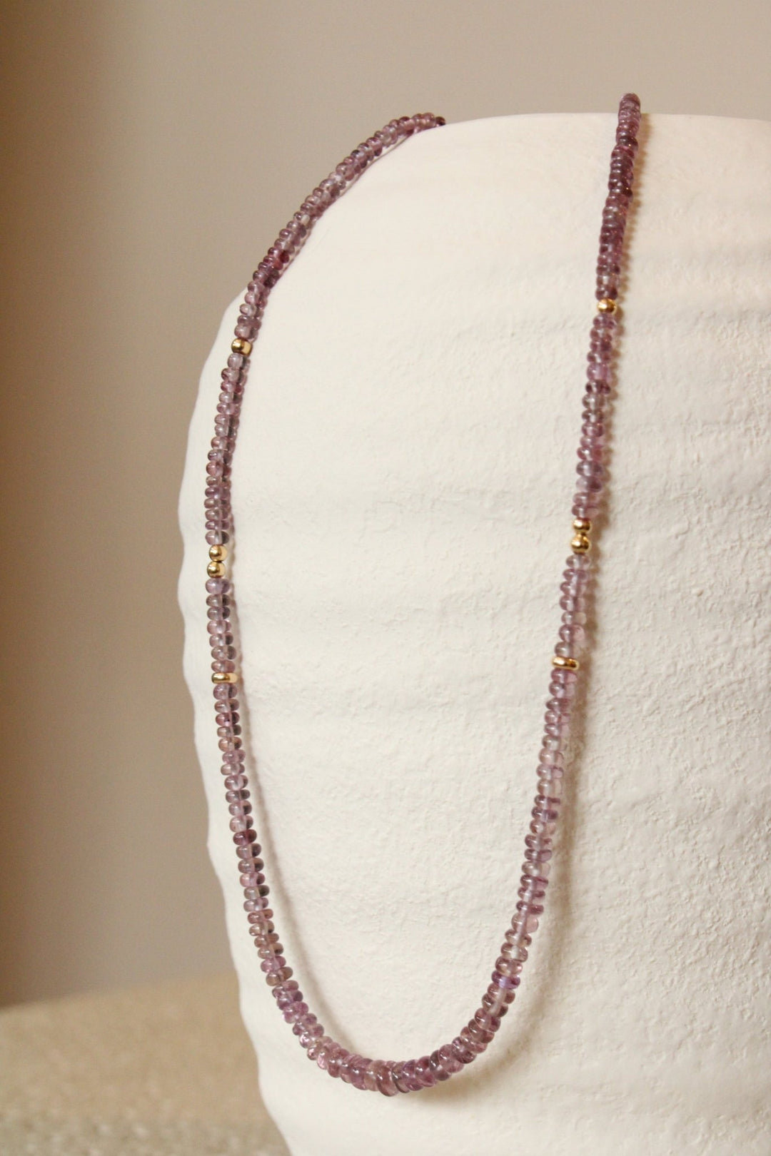 19" Smooth Dusty Rose Sapphire Gem Necklace x 14K Gold Beads - Kingdom Jewelry