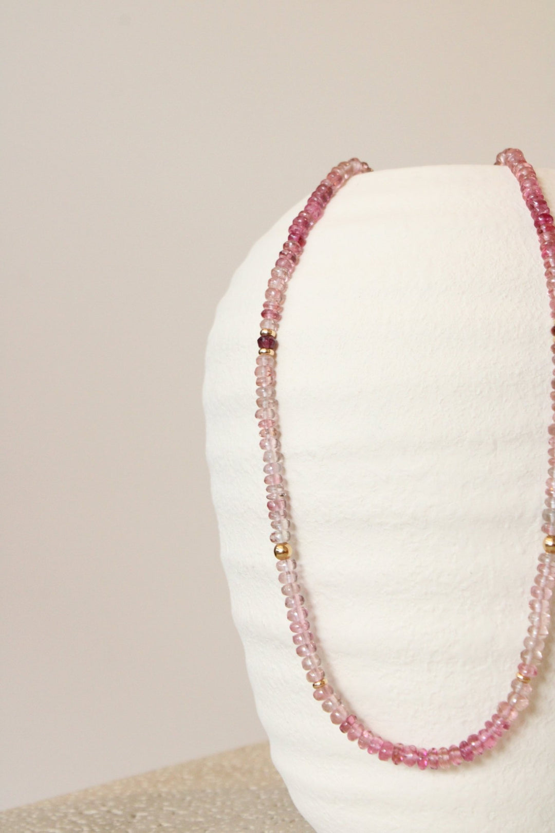 19" Smooth Ombré Pink Tourmaline Gem Strand x 14K Gold Beads - Kingdom Jewelry