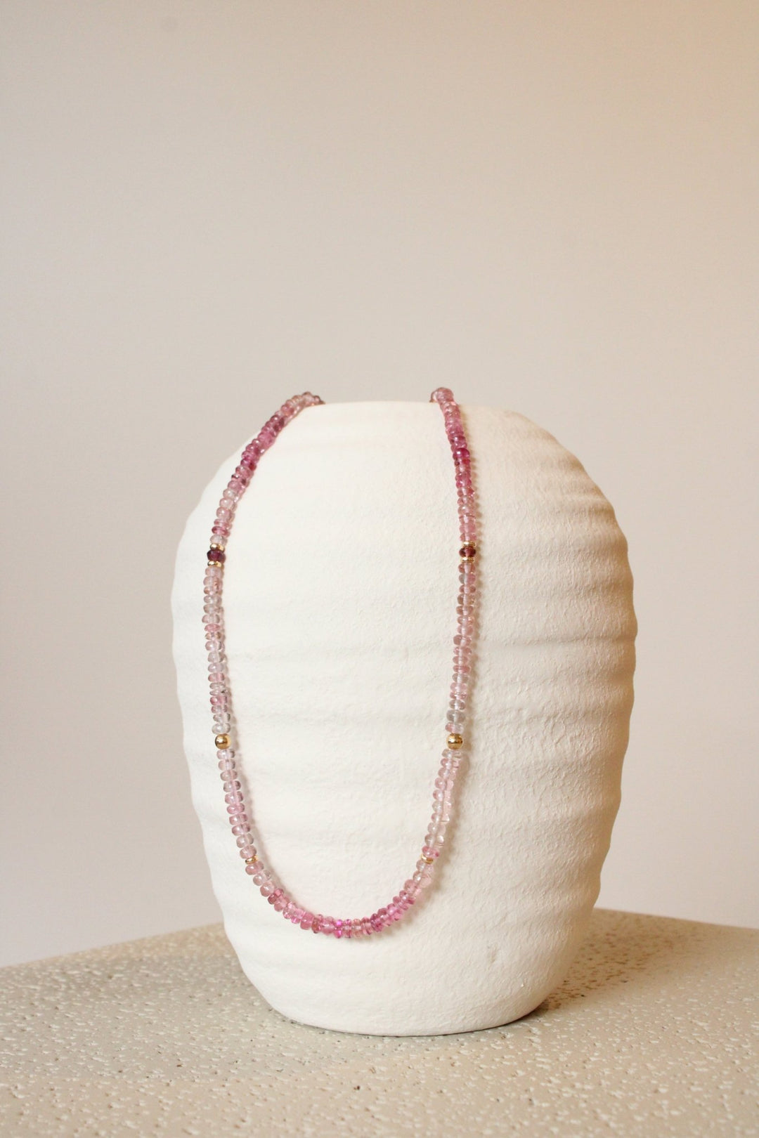 19" Smooth Ombré Pink Tourmaline Gem Strand x 14K Gold Beads - Kingdom Jewelry