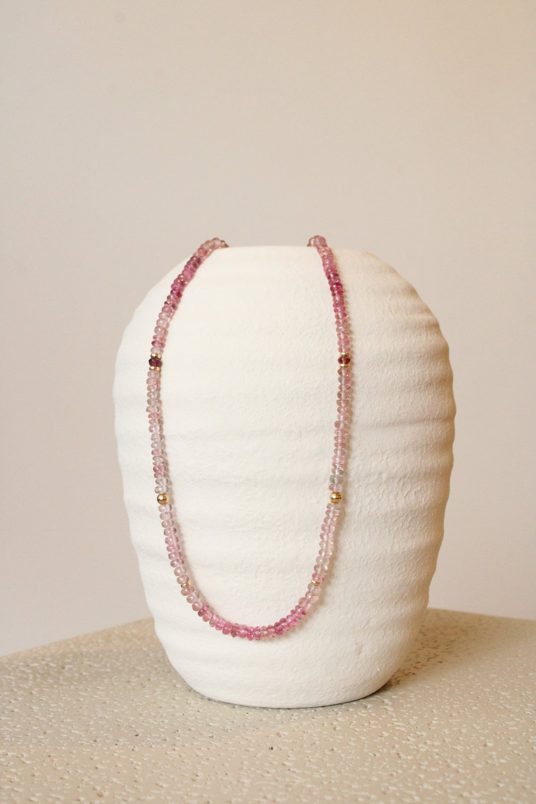 19" Smooth Ombré Pink Tourmaline Gem Strand x 14K Gold Beads - Kingdom Jewelry