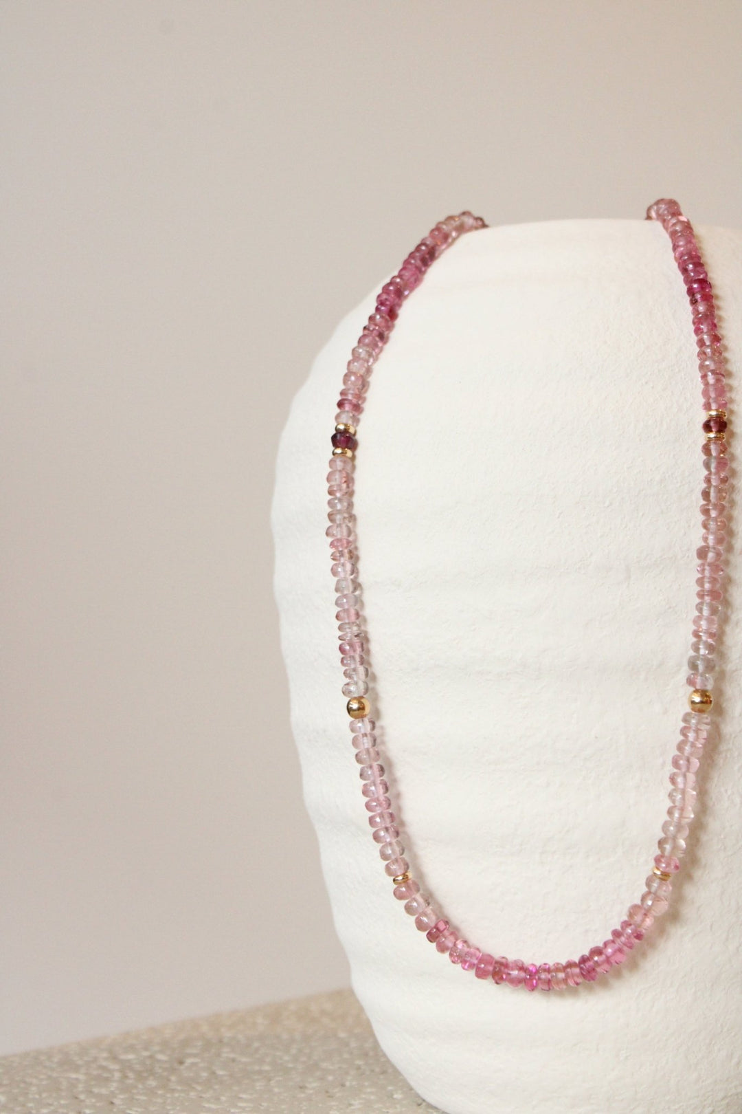 19" Smooth Ombré Pink Tourmaline Gem Strand x 14K Gold Beads - Kingdom Jewelry