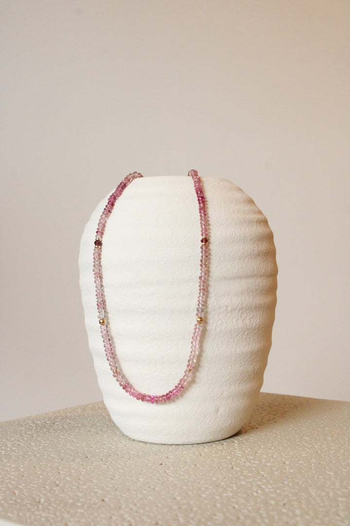 19" Smooth Ombré Pink Tourmaline Gem Strand x 14K Gold Beads - Kingdom Jewelry