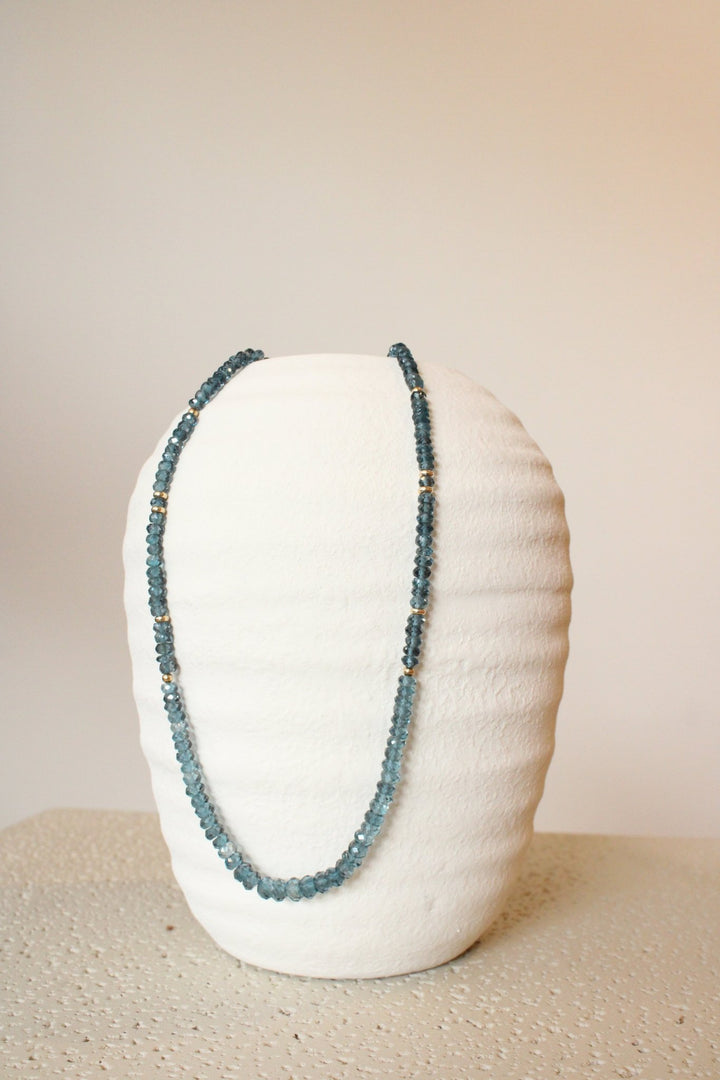 20" Faceted London Blue Topaz Gem Strand x 14 Gold Beads - Kingdom Jewelry