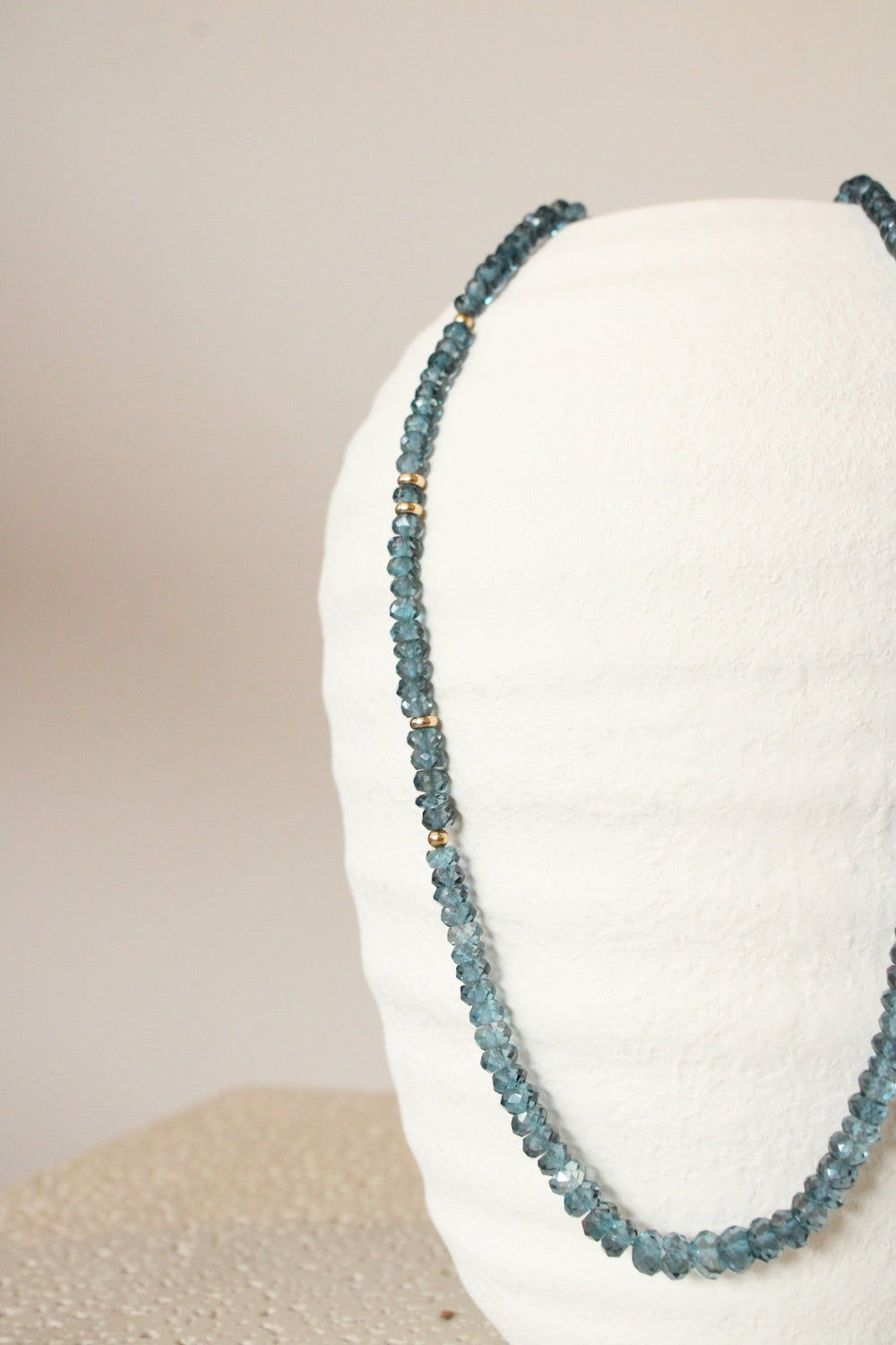 20" Faceted London Blue Topaz Gem Strand x 14 Gold Beads - Kingdom Jewelry