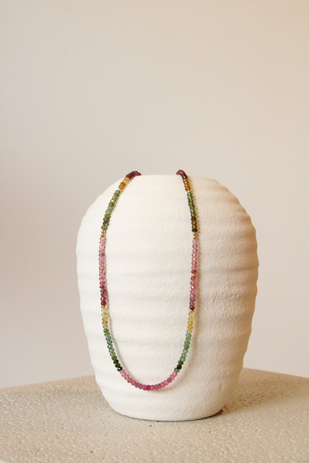 20" Faceted Watermelon Tourmaline Gem Strand x 14K Gold Beads - Kingdom Jewelry