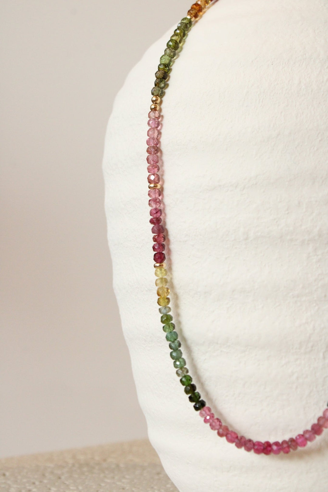 20" Faceted Watermelon Tourmaline Gem Strand x 14K Gold Beads - Kingdom Jewelry