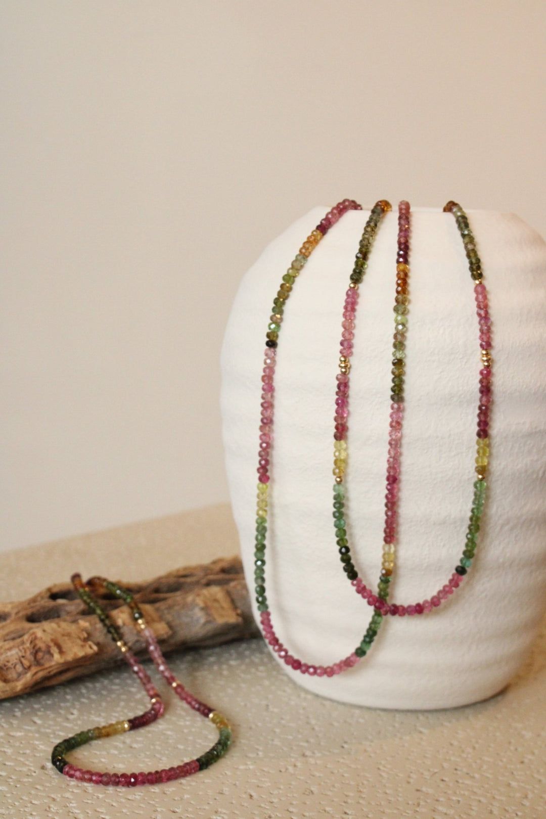 20" Faceted Watermelon Tourmaline Gem Strand x 14K Gold Beads - Kingdom Jewelry