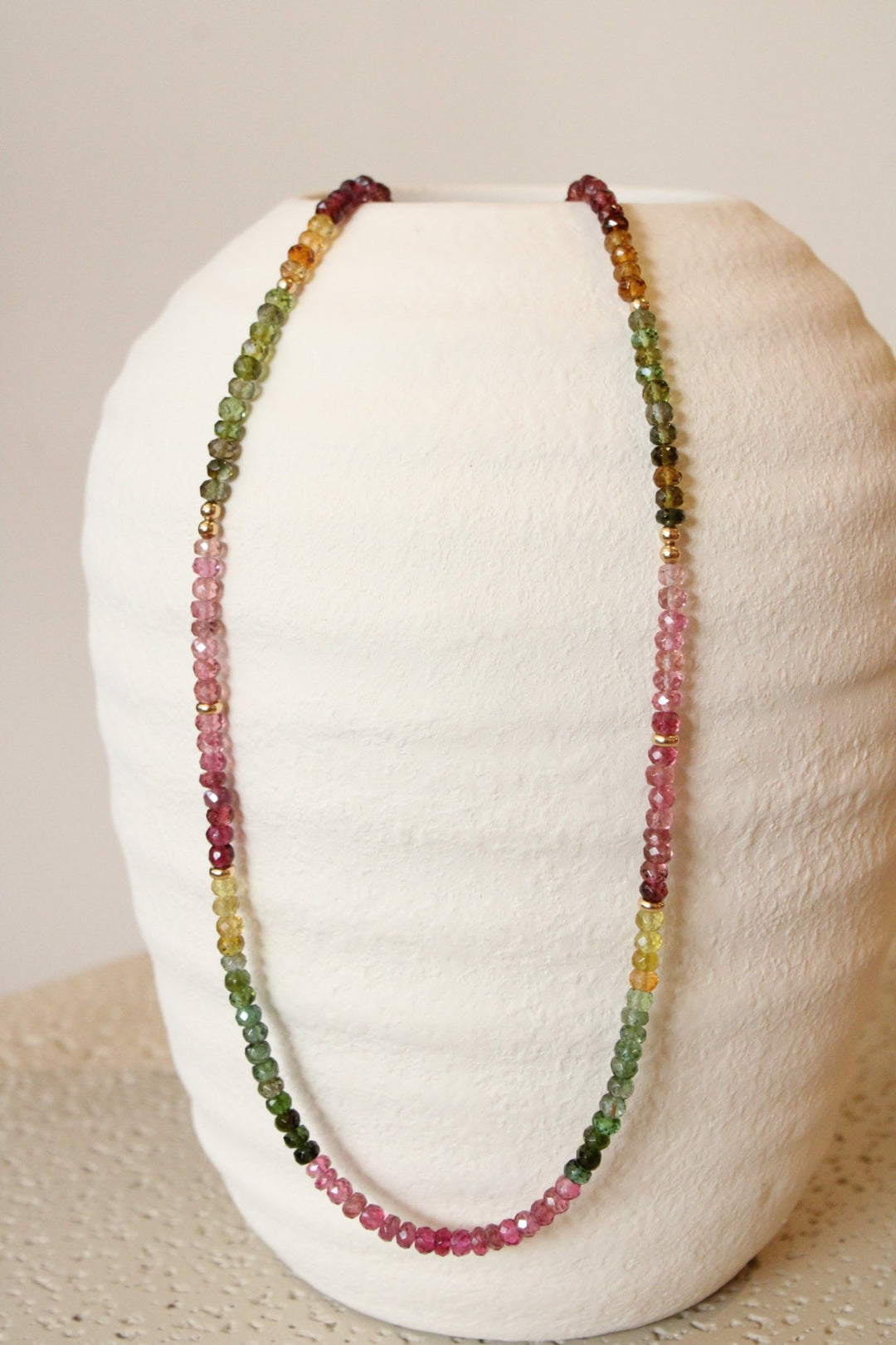 20" Faceted Watermelon Tourmaline Gem Strand x 14K Gold Beads - Kingdom Jewelry