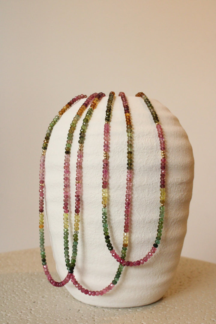 20" Faceted Watermelon Tourmaline Gem Strand x 14K Gold Beads - Kingdom Jewelry
