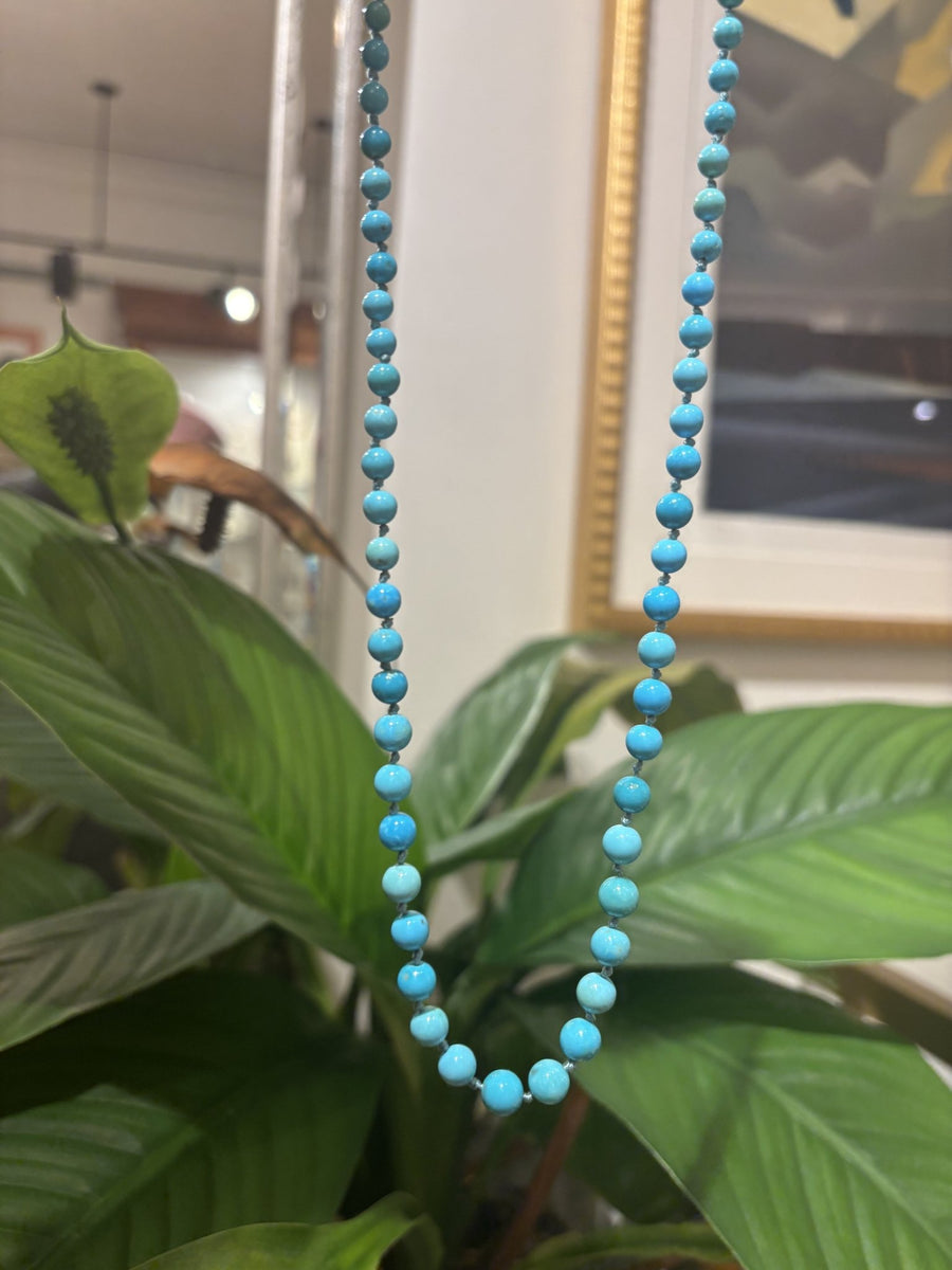 20" Kingman x Sleeping Beauty Turquoise Round Bead Knotted Necklace - Kingdom Jewelry