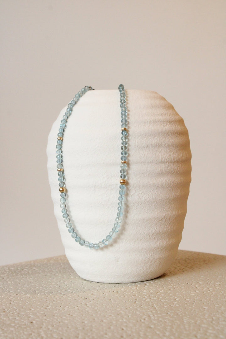 20" Smooth Aquamarine Gem Strand x 14K Gold Beads - Kingdom Jewelry