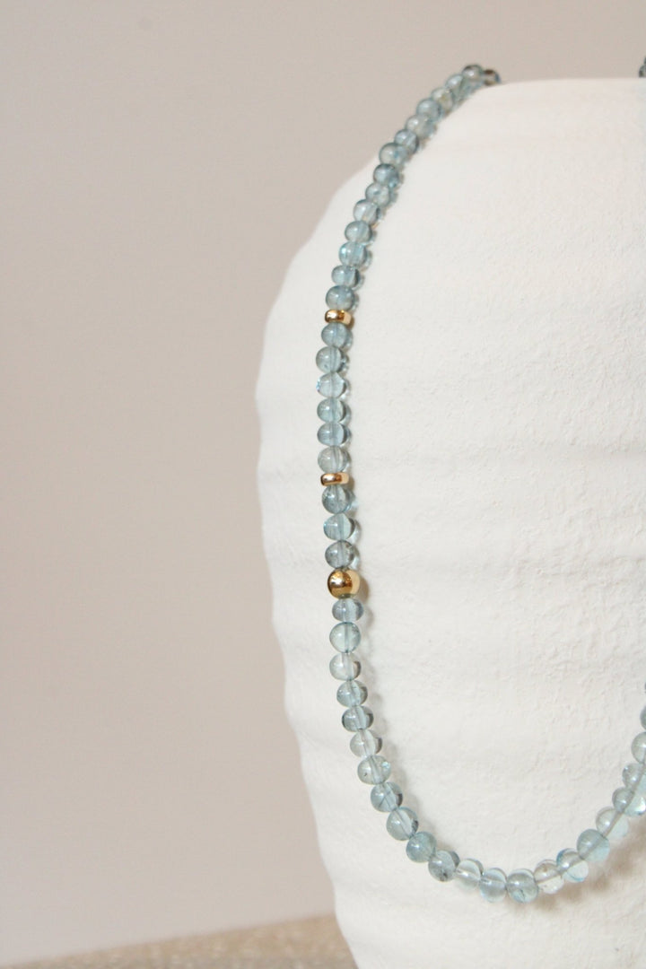 20" Smooth Aquamarine Gem Strand x 14K Gold Beads - Kingdom Jewelry