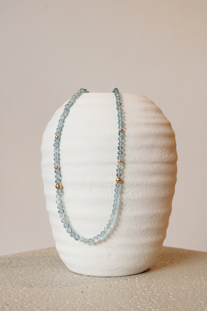 20" Smooth Aquamarine Gem Strand x 14K Gold Beads - Kingdom Jewelry