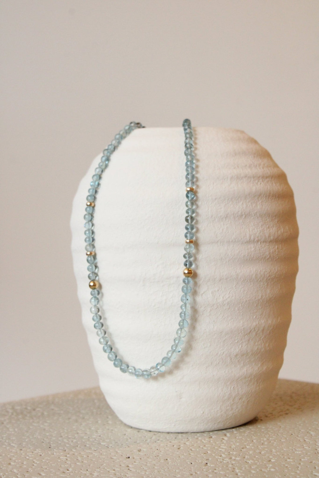 20" Smooth Aquamarine Gem Strand x 14K Gold Beads - Kingdom Jewelry