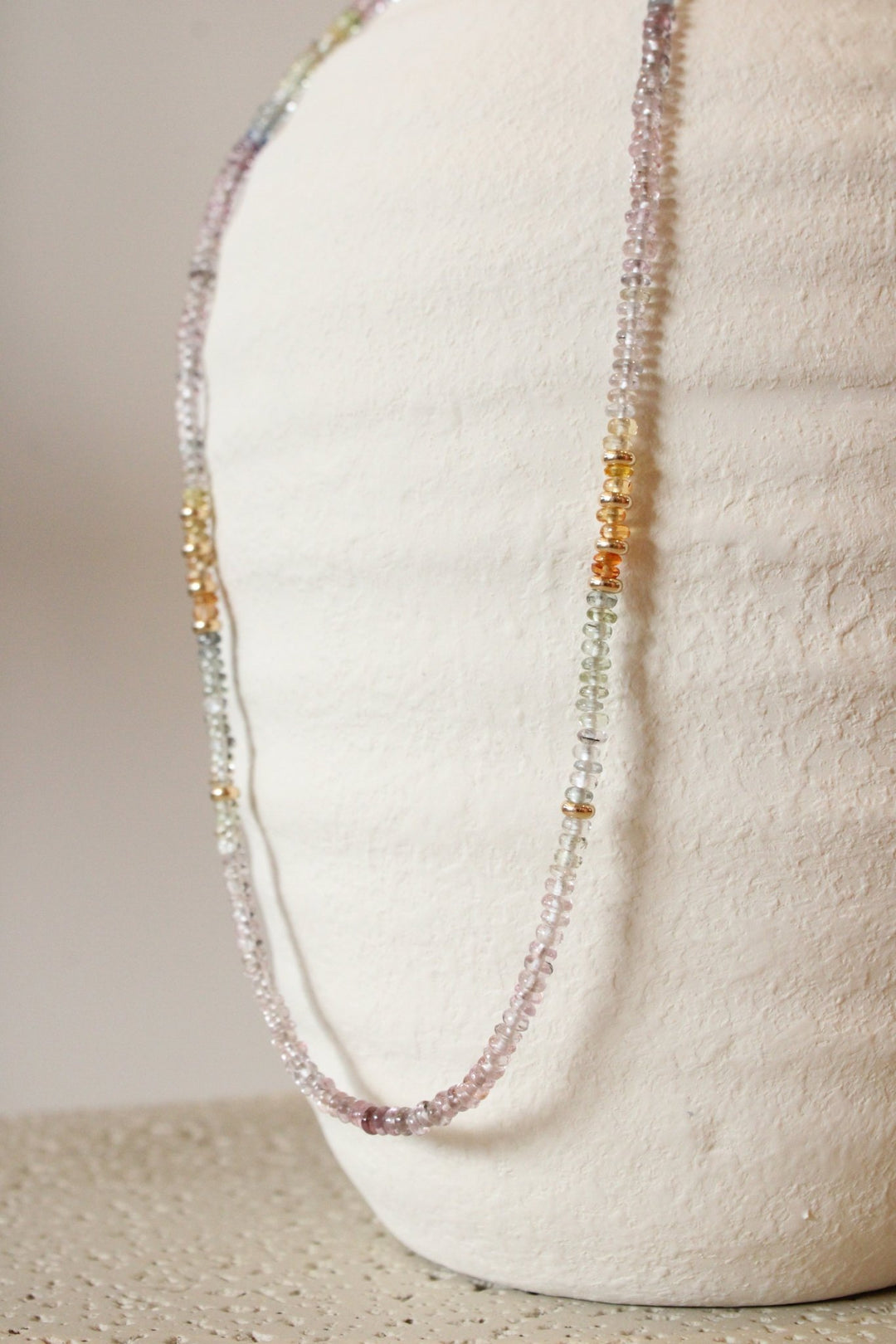 20" Smooth Rainbow Pastel Sapphire Gem Strand x 14K Gold Beads - Kingdom Jewelry