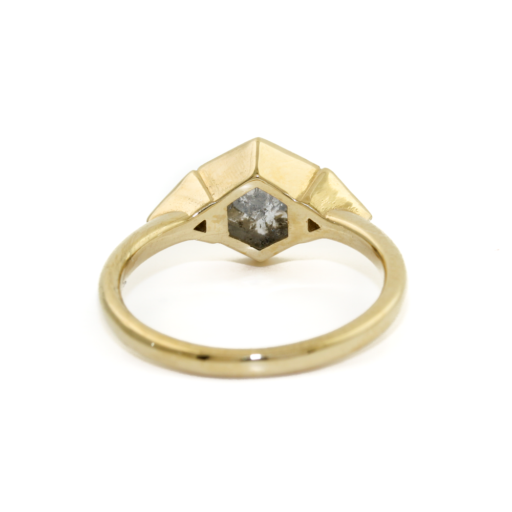 
                      
                        Geometric 14K Gold x Hex Salt & Pepper Diamond Ring
                      
                    