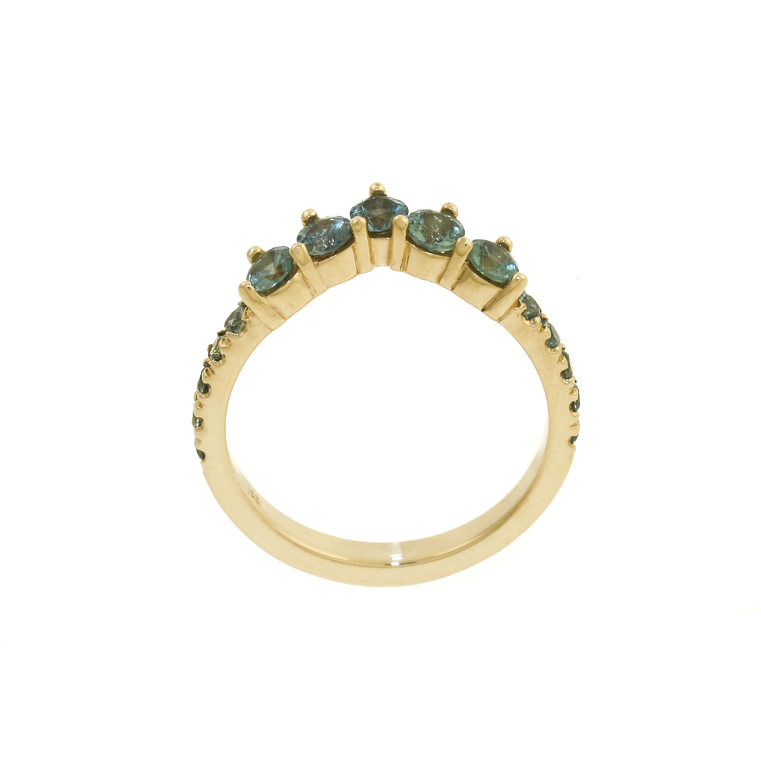 14K Gold Teal Sapphire Tiara Band