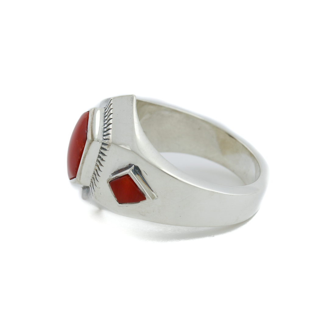 Silver x Red Coral Hex-Cut "Roku" Gemini Signet