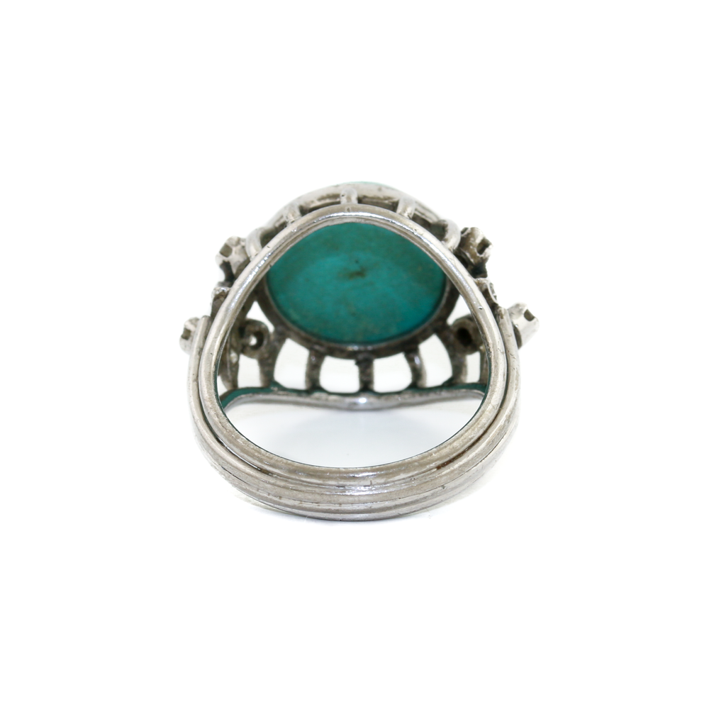 
                      
                        14 k White Gold x Turquoise & Diamond Caged Cocktail Ring
                      
                    