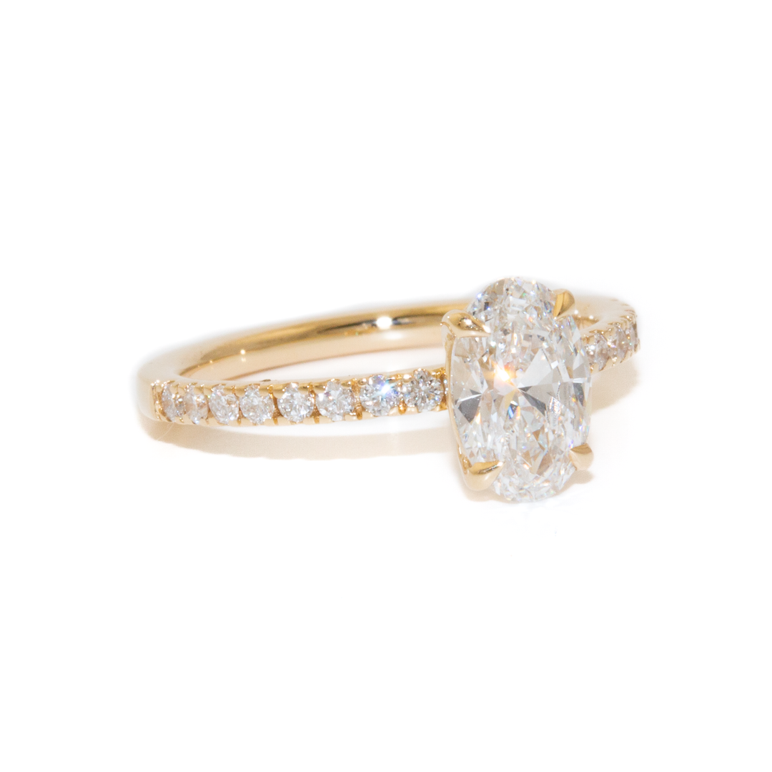 14k Gold x Hidden Halo & Pavé 1.06ct F VVS2 Oval Lab Diamond Solitaire Engagement