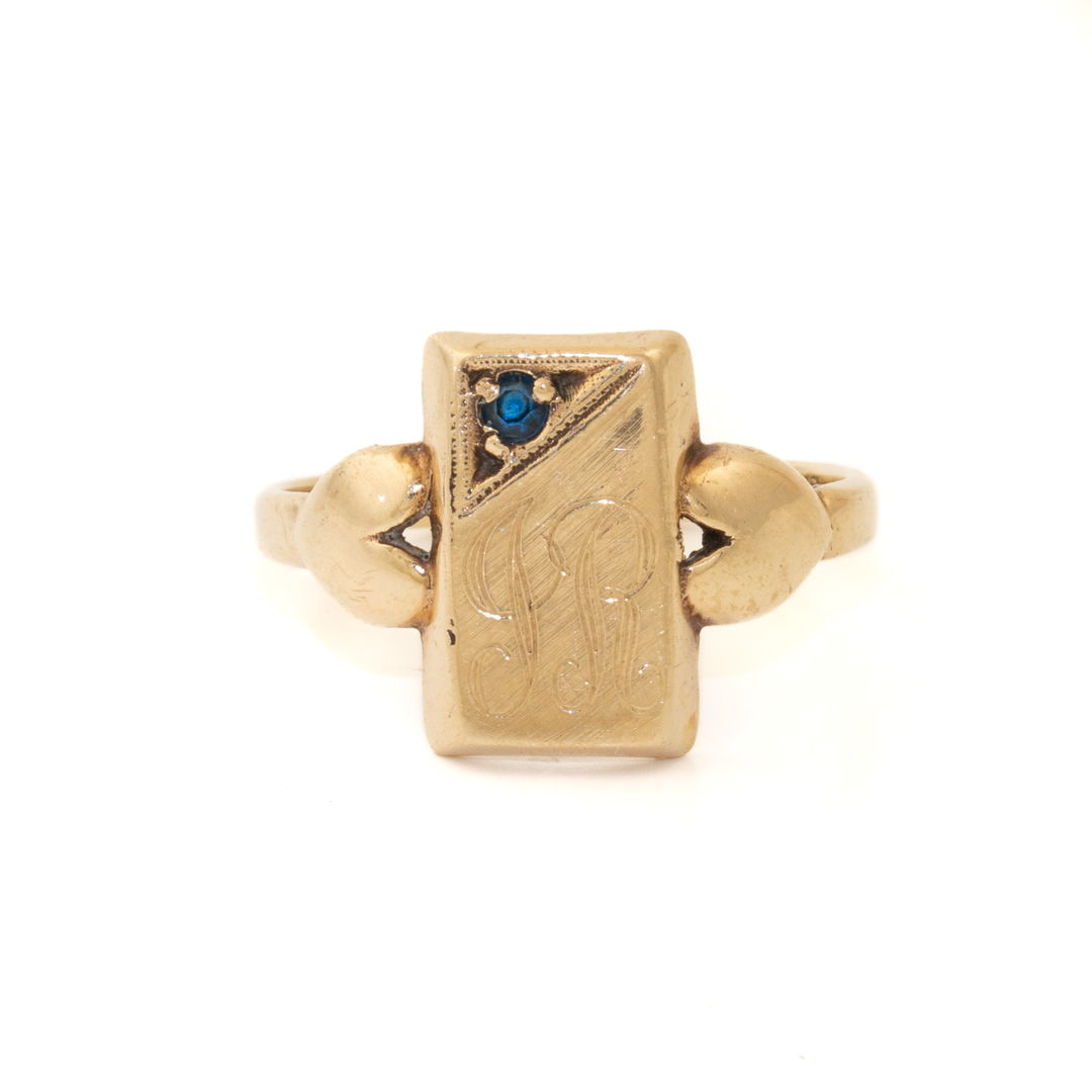 10k Gold x Classic 1970's Offset Sapphire Cursive Signet