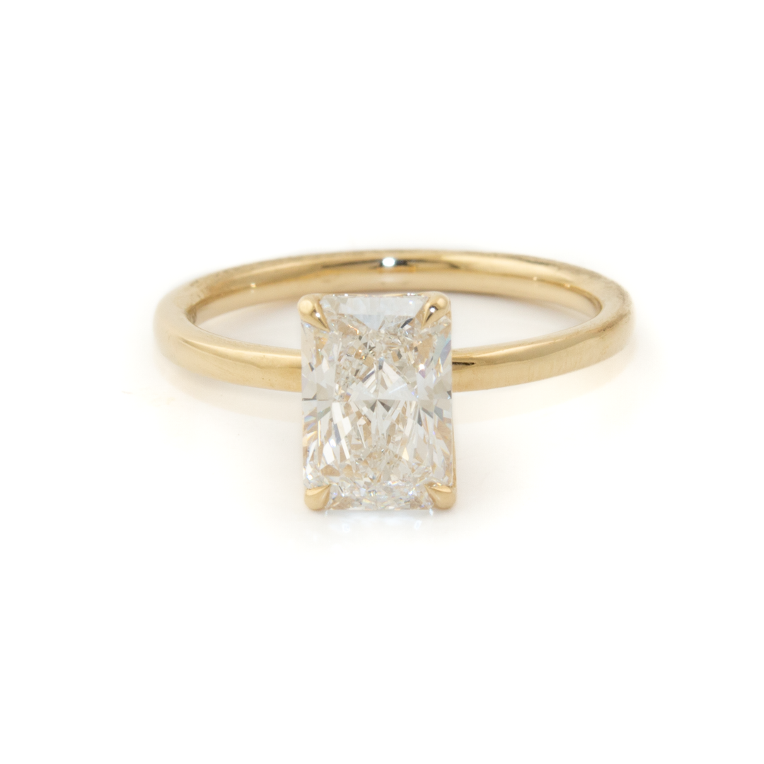 14k Gold x 1.68ct Radiant Lab Diamond VVS2 E Solitaire Engagement Set