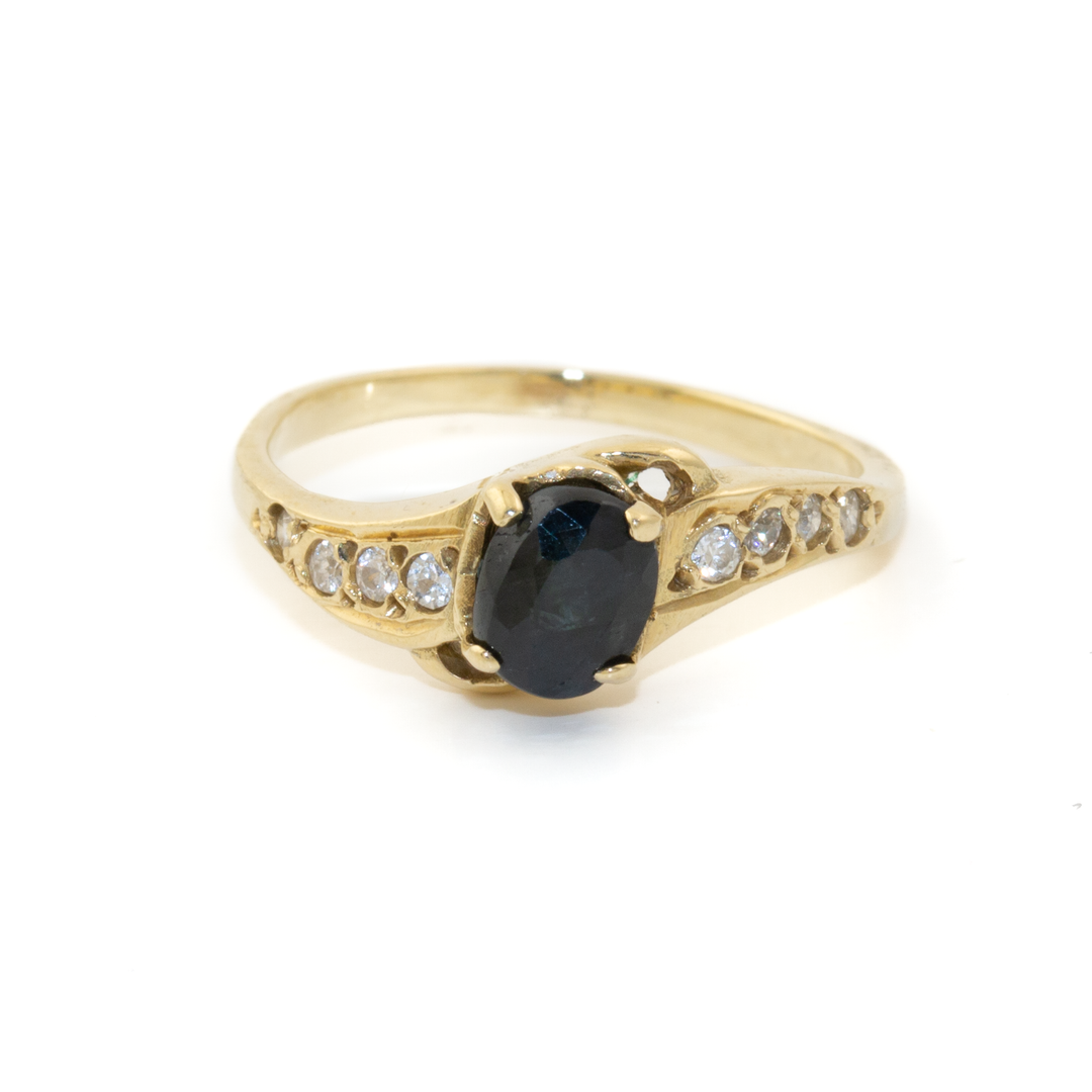 14k Gold x Offset Midnight Sapphire & Pavé Diamond Ring