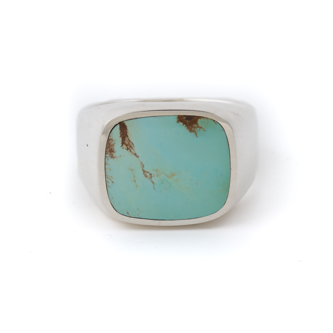 Silver x Royston Turquoise Cushion Inlay Euro Signet