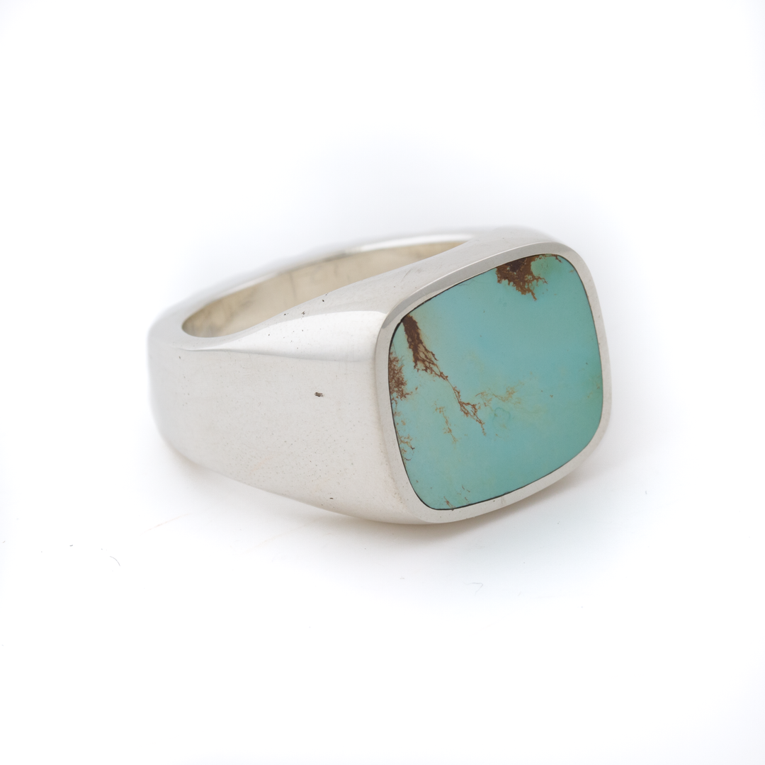 Silver x Royston Turquoise Cushion Inlay Euro Signet