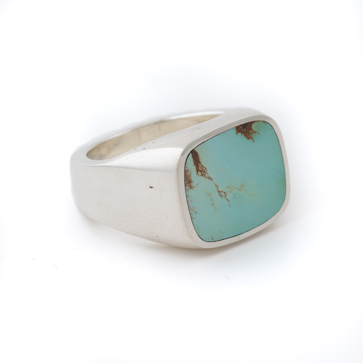 Silver x Royston Turquoise Cushion Inlay Euro Signet