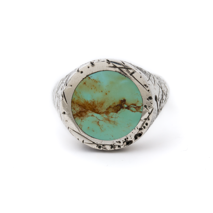 Silver x Round Royston Inlay Distressed Signet