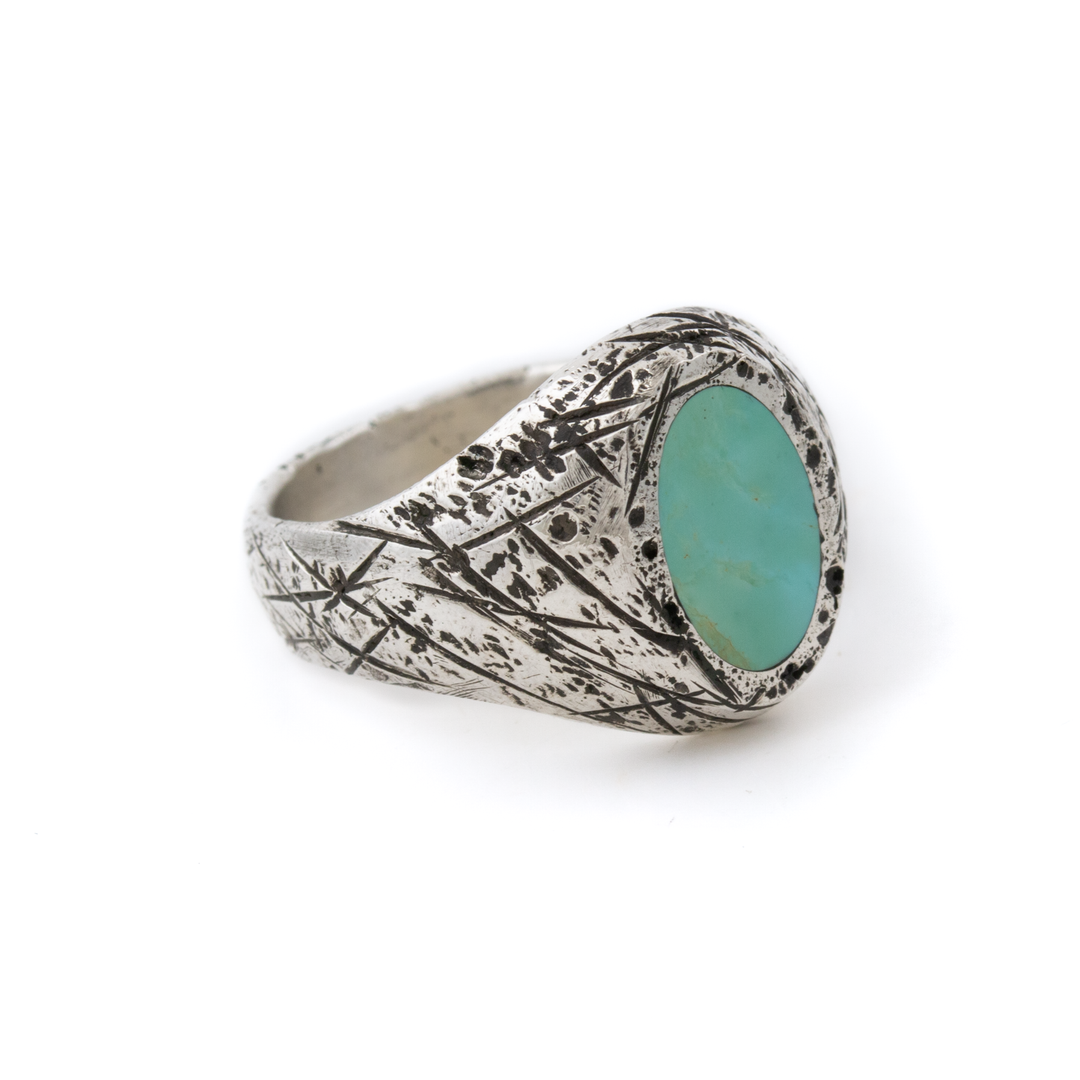 Silver x Ellipse Royston Inlay Distressed Signet