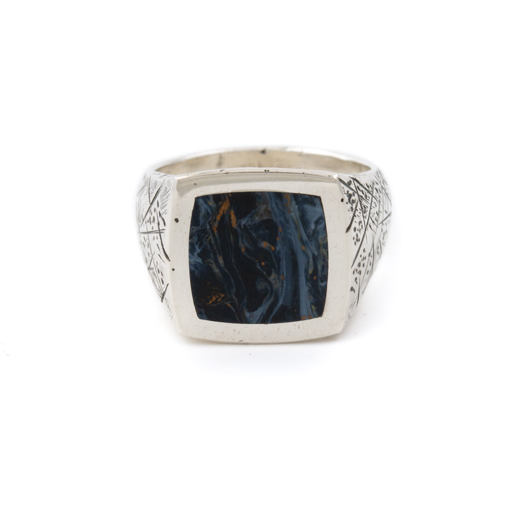 Silver x Pietersite Distressed Square Inlay Signet