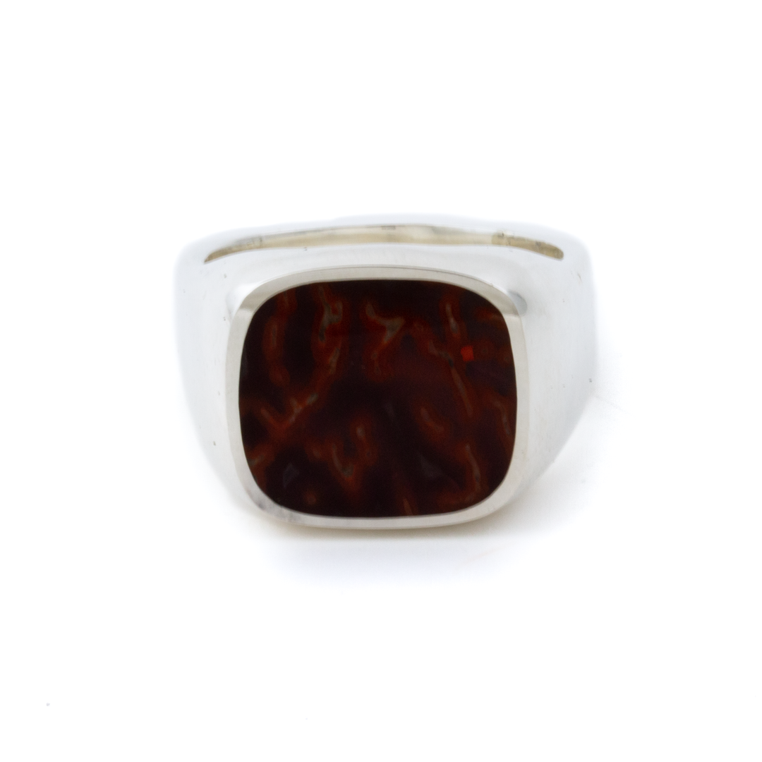 Silver x Natural Fossilized Dinosaur Bone Euro-Square Inlay Signet