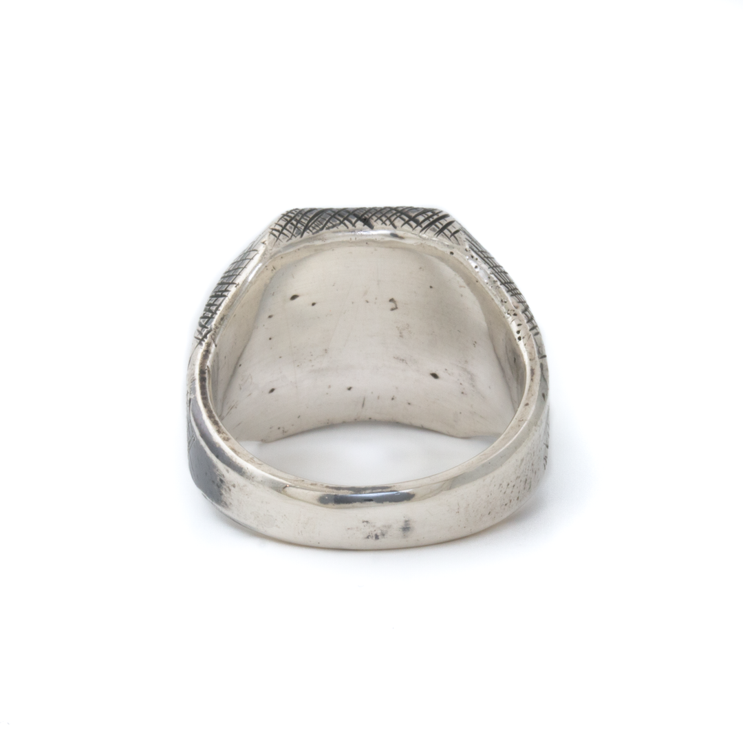 Silver x Cross-Hatched Textured Chamfered Pietersite Inlay Signet